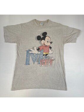 Vintage Mickey Mouse T Shirt Adult Medium Gray Velva Sheen Made In USA